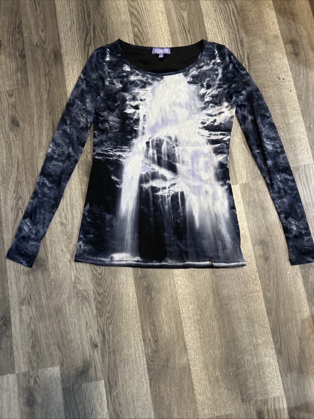 Vintage Vivienne Tam Black Semi Sheer Long Sleeve Blouse Womens Size M